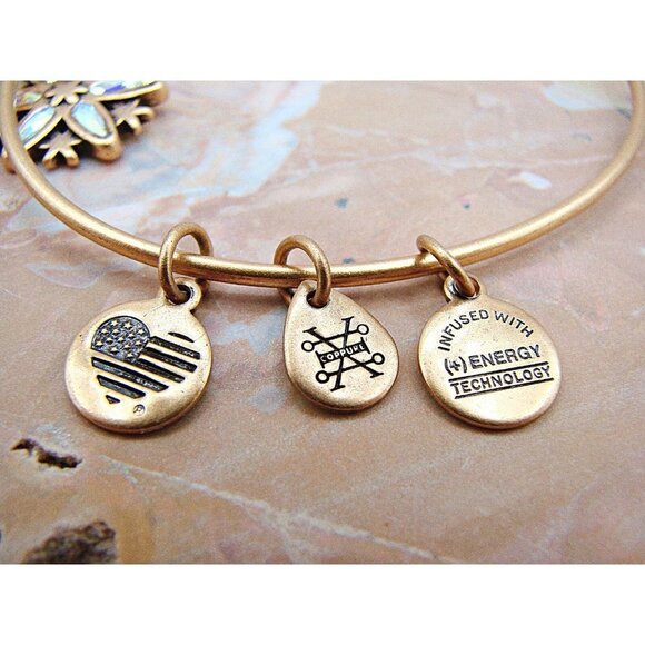 Alex & Ani Slide Bangle Charm Bracelet Crystal Snowflake Path Symbols Gold Tone - Picture 4 of 7